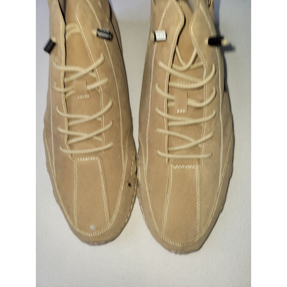 LDECK Tan Suede High Top Sneakers Mens Casual Lace Up Boots Contrast Stitching